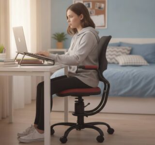 Studente in actieve gezonde houding aan het studeren