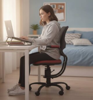Studente in actieve gezonde houding aan het studeren